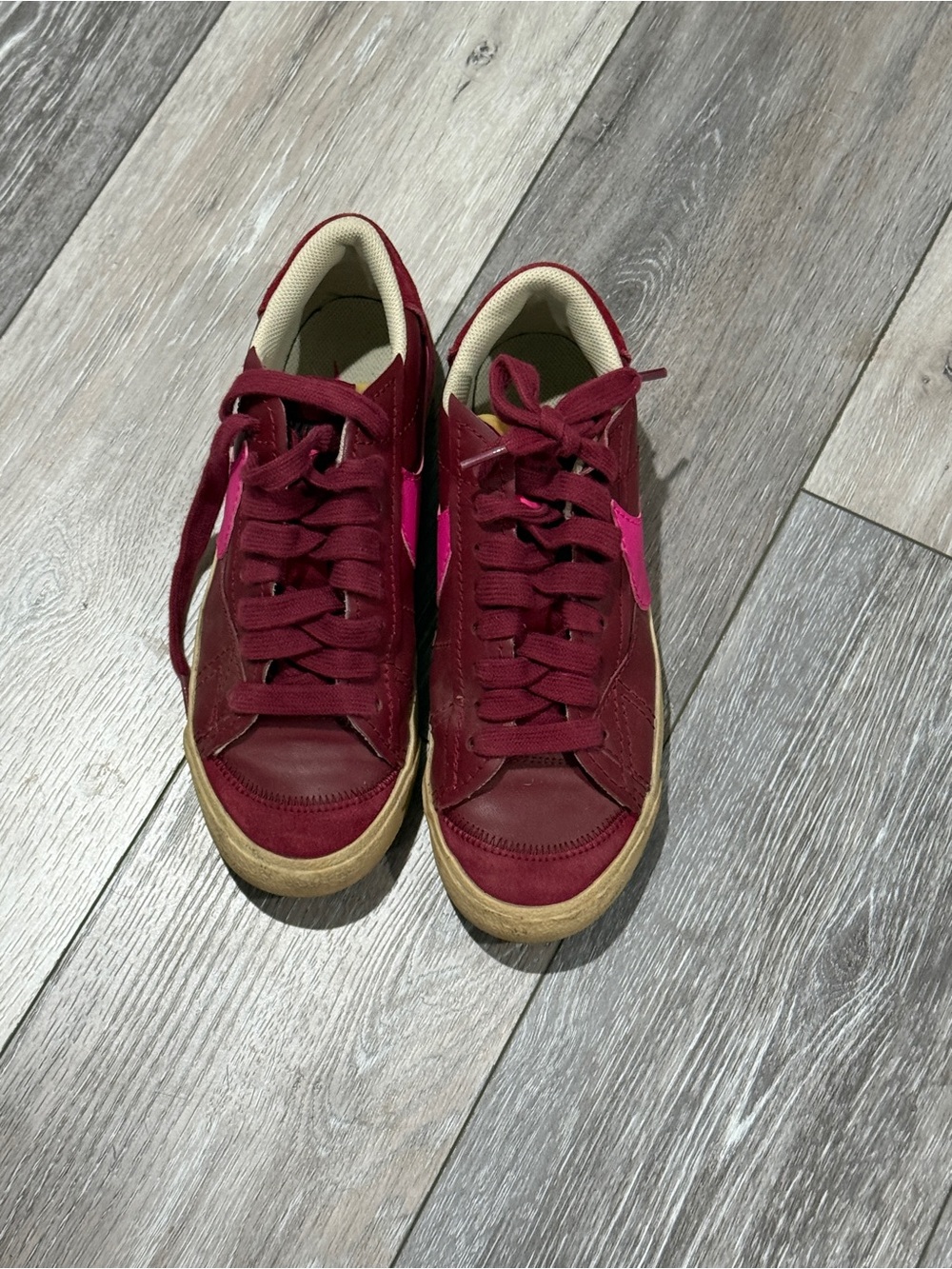 Nike Women's Burgundy Sneakers with Pink Swoosh
